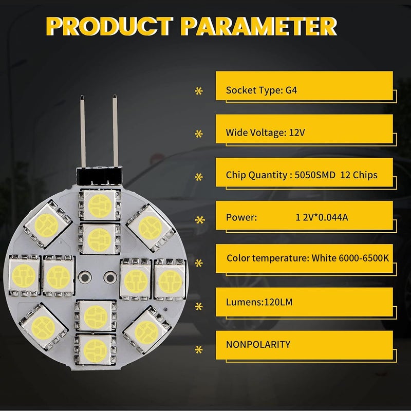 YM EBright YM E-Bright 12-Pack G4 Puck Lights LED Bulbs Side Pin Base White Round G4 5050 12SMD LED RV Camper Light Bulb Home Reading Light Marine Lamps DC 12V - Image 2